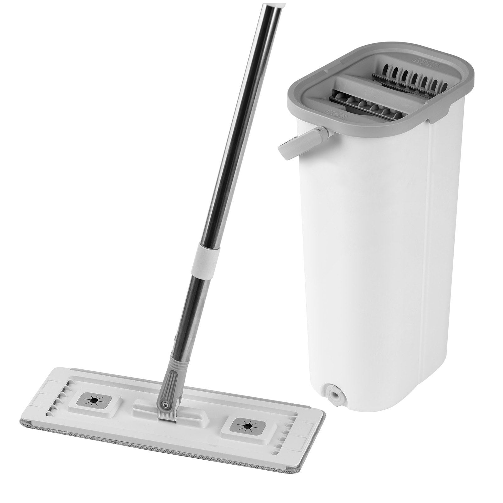 Flat Mop And Bucket Set With Wringer And 3 Microfiber Pads_voghion.com